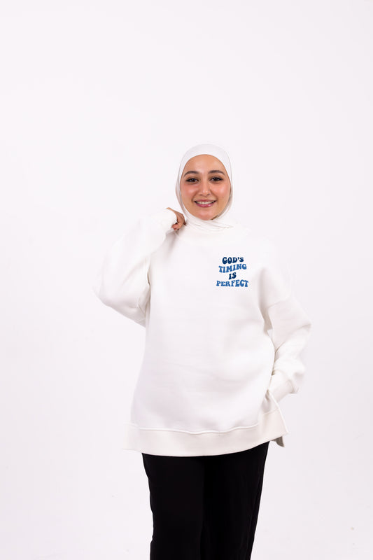God timing white summer-sweatshirt