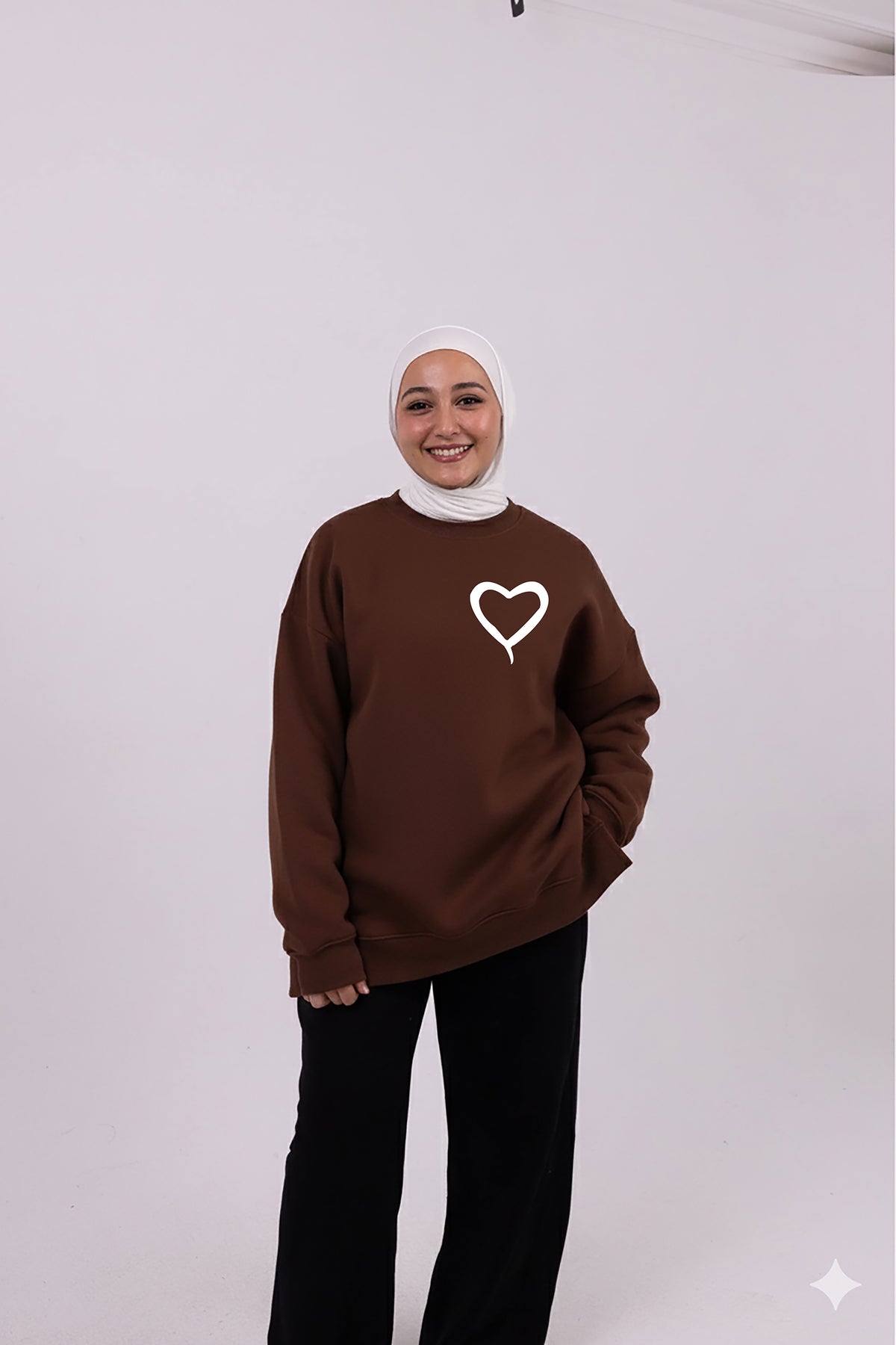 white heart brown winter comfy-go sweatshirt