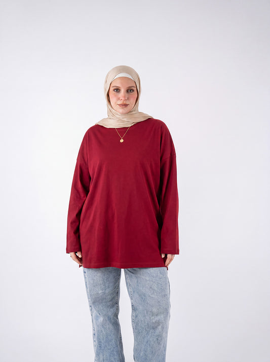 Dark-red widesleeves t-shirt