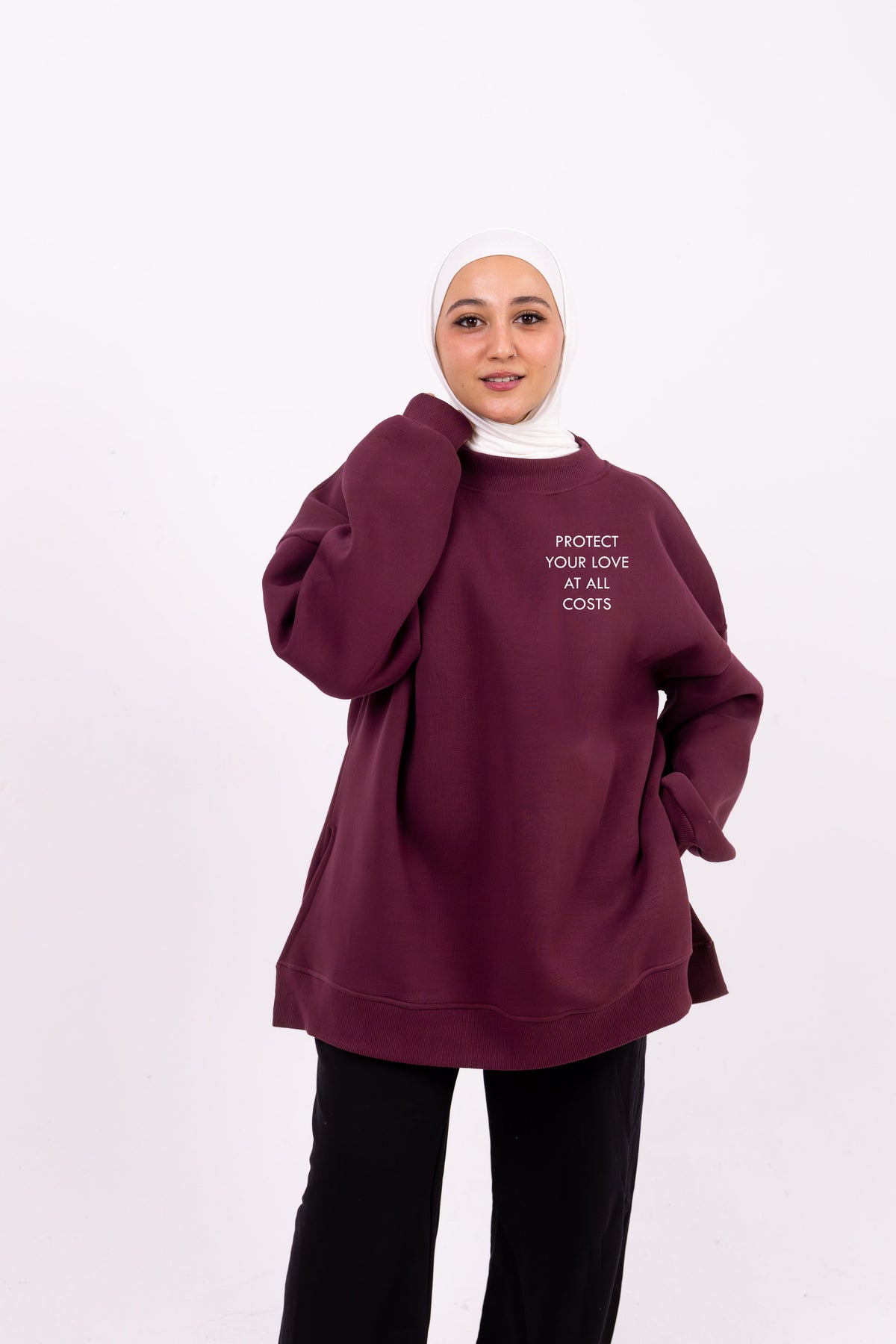 Protect your love winter Burgundy comfy-go sweatshirt