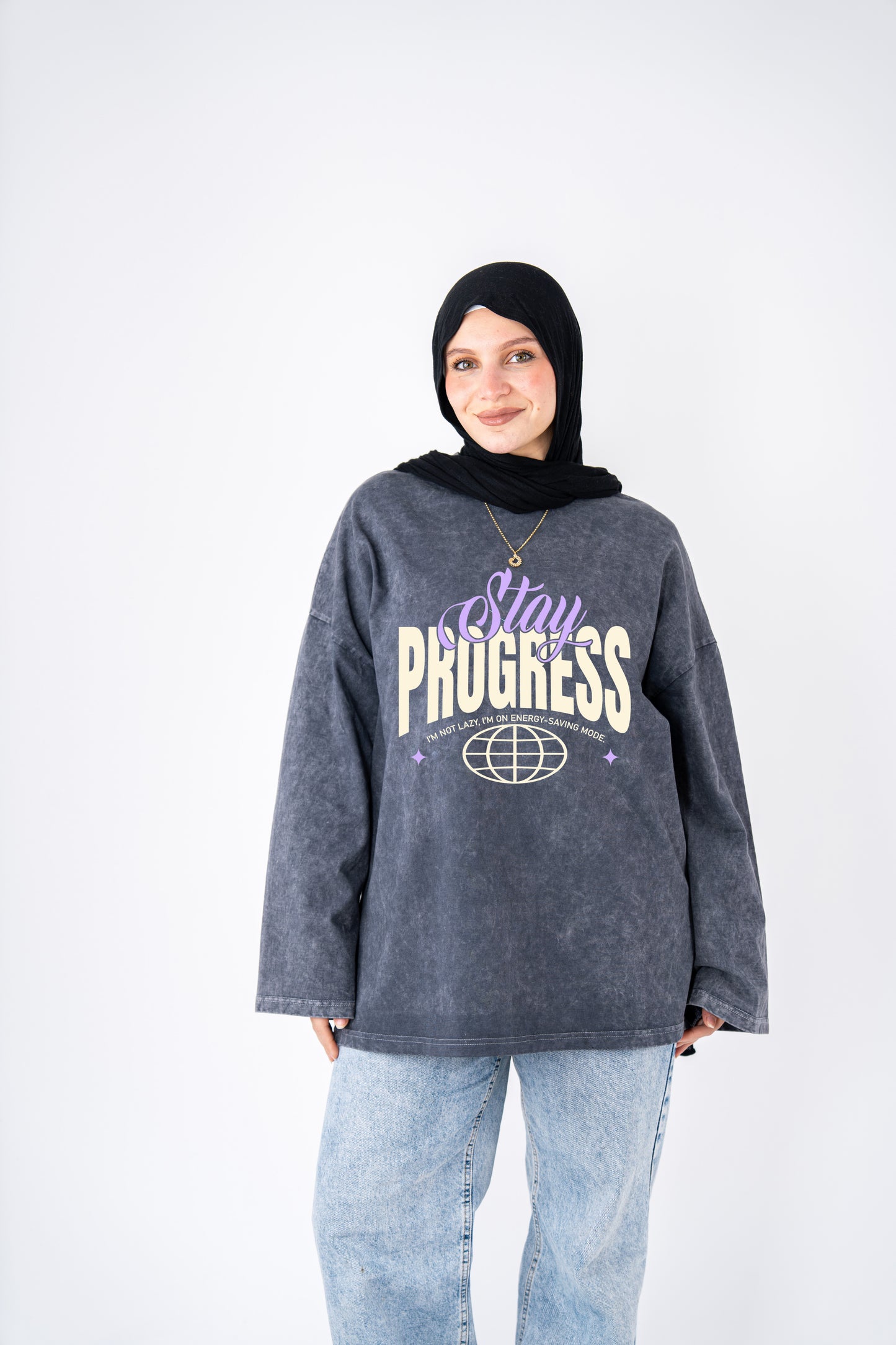 Stay in progress washed widesleeves t-shirt