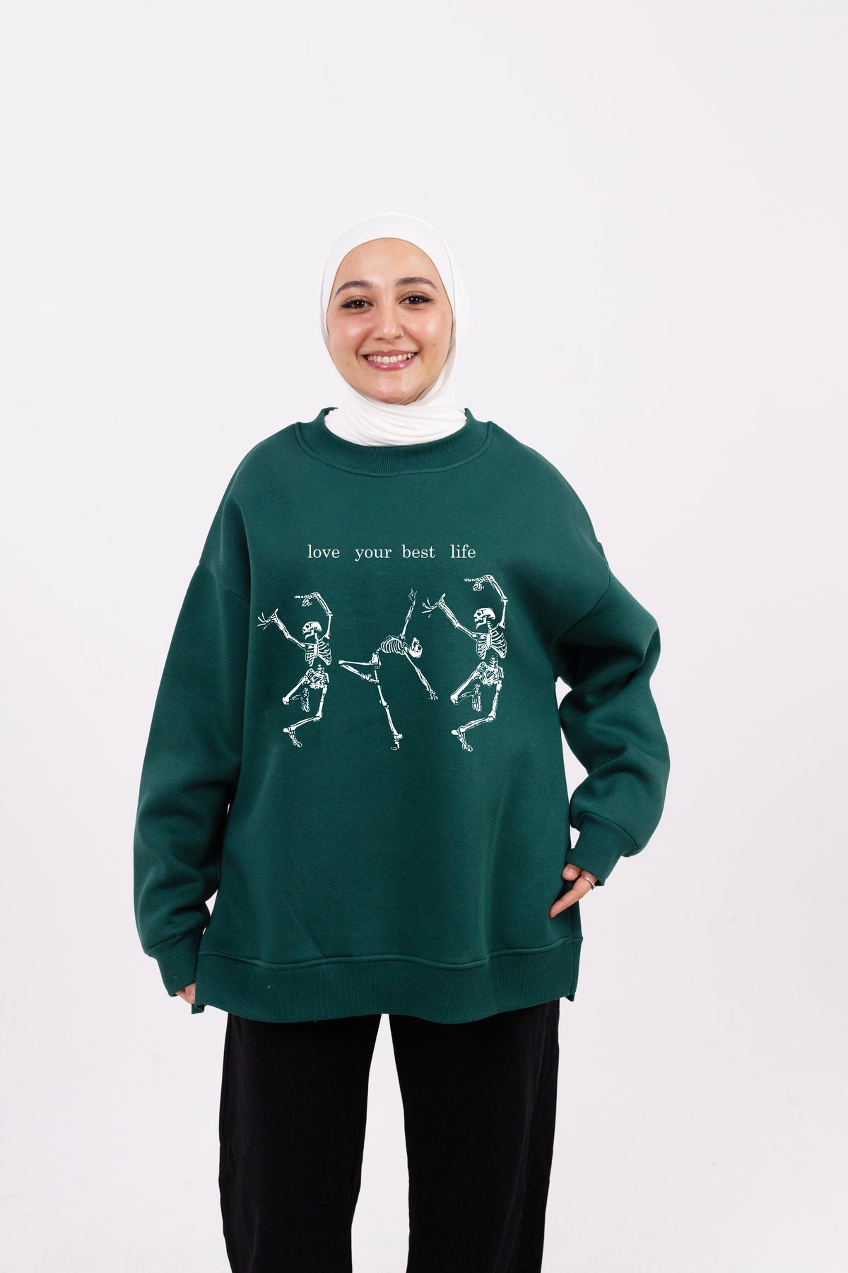 Love your best life olive winter comfy-go sweatshirt