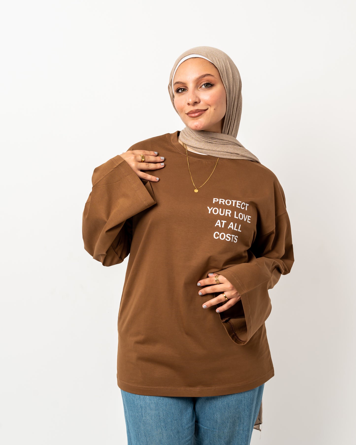 Protect your love brown widesleeves t-shirt