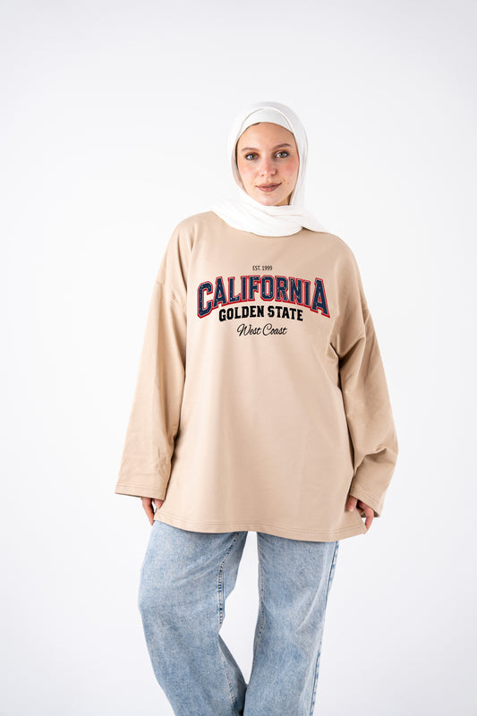 California beige widesleeves t-shirt