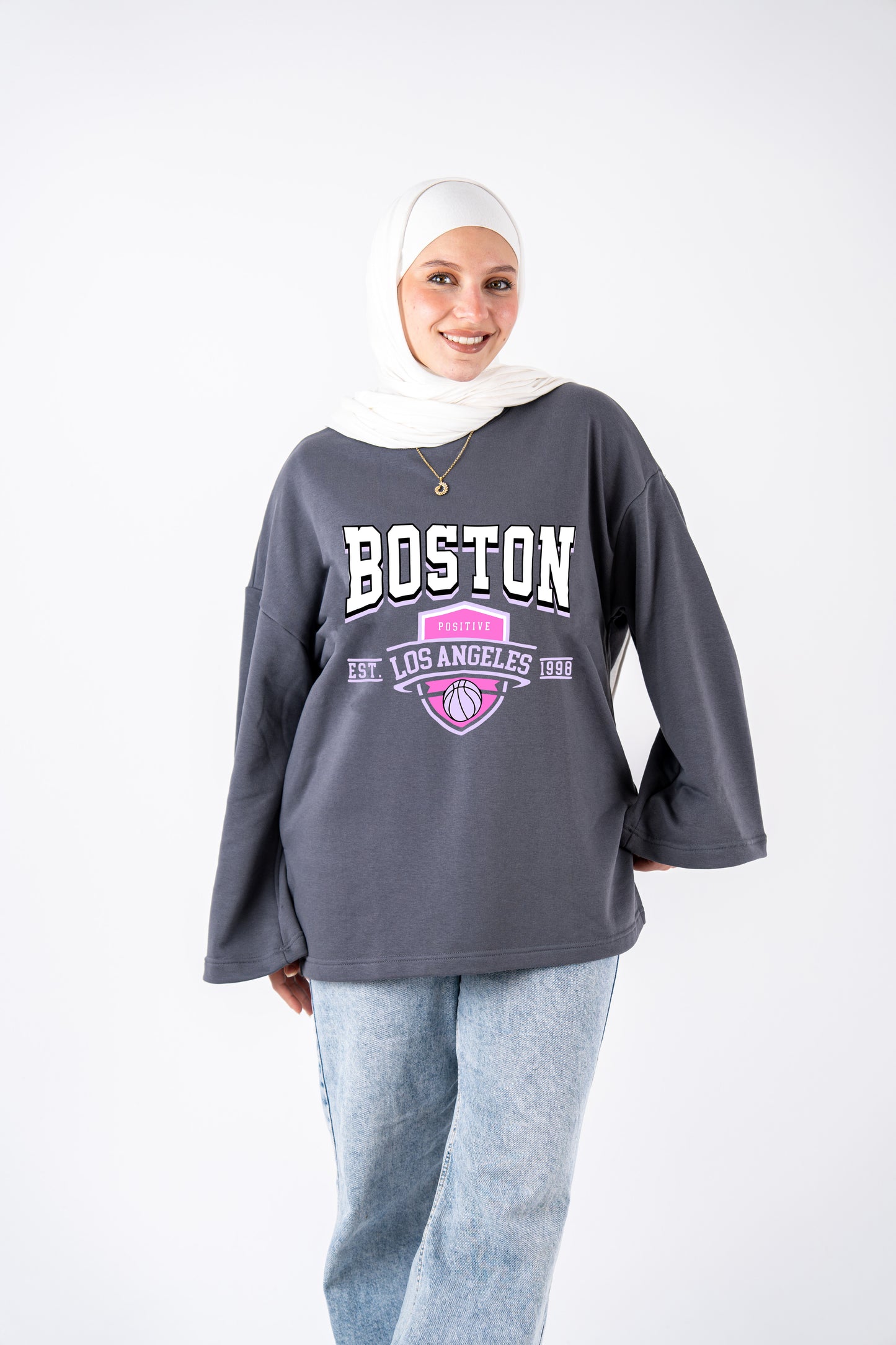 Boston grey wide sleeves t-shirt