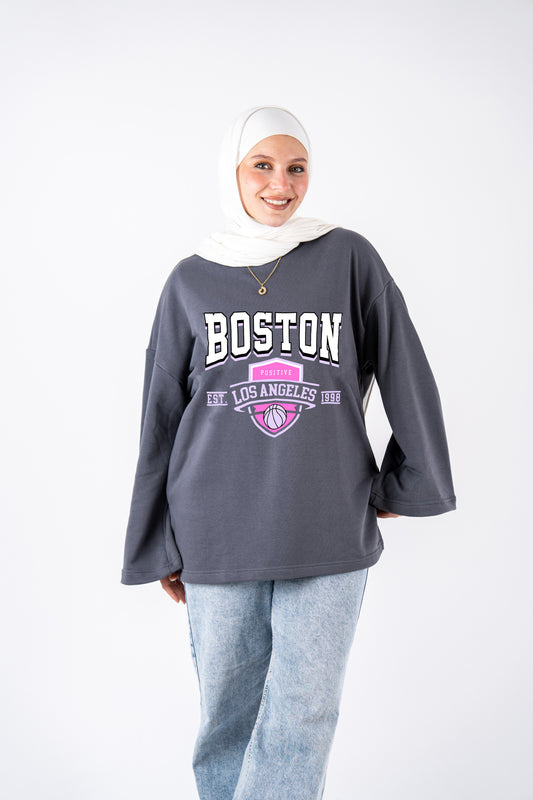 Boston grey wide sleeves t-shirt