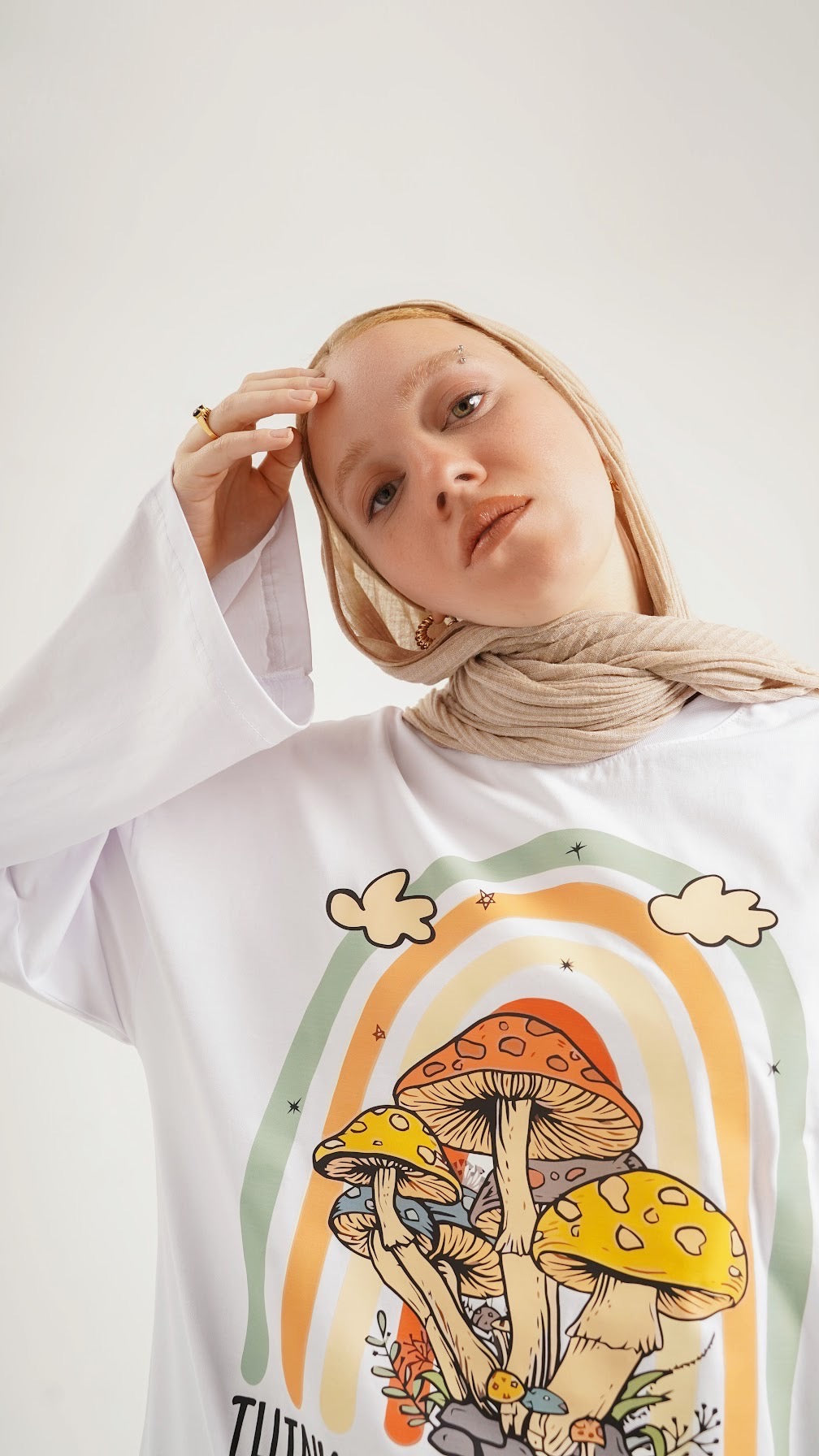 Think happy white widesleeves t-shirt