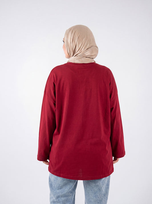 Dark-red widesleeves t-shirt