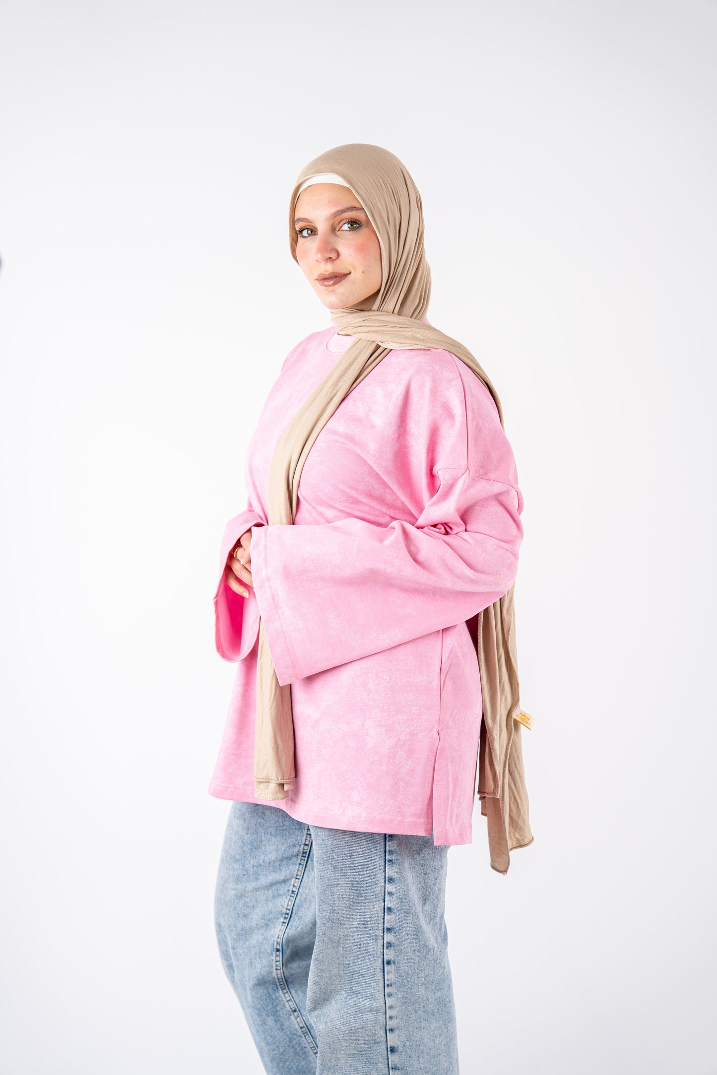 Time never stop pink washed widesleeves t-shirt