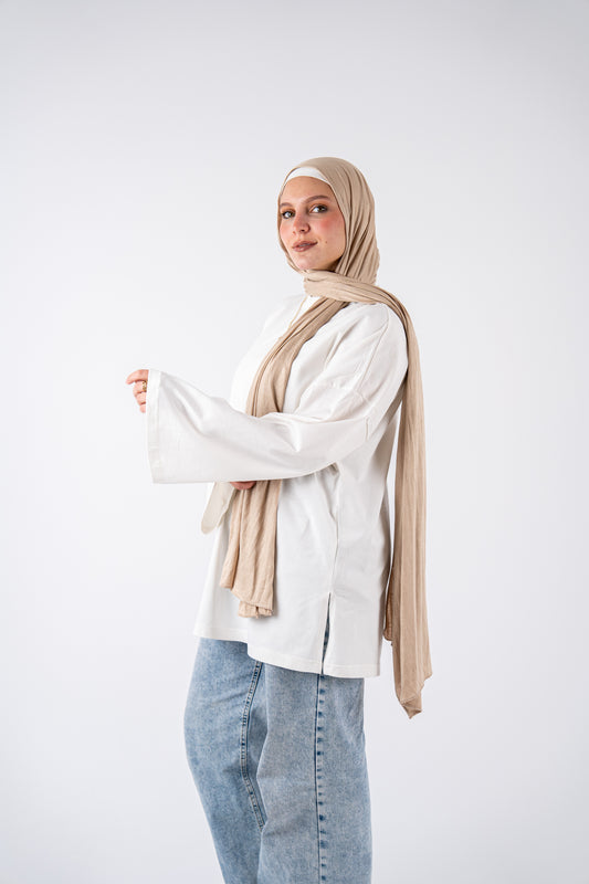 We accept love white basic widesleeves t-shirt