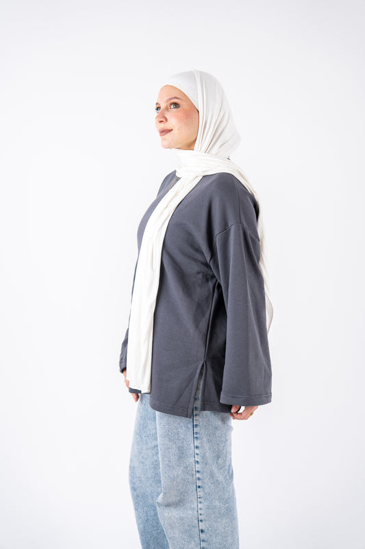 بتعيش مره واحده grey widesleeves t-shirt