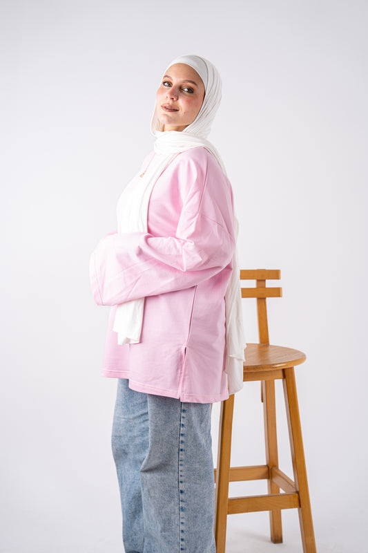 always late pink widesleeves t-shirt