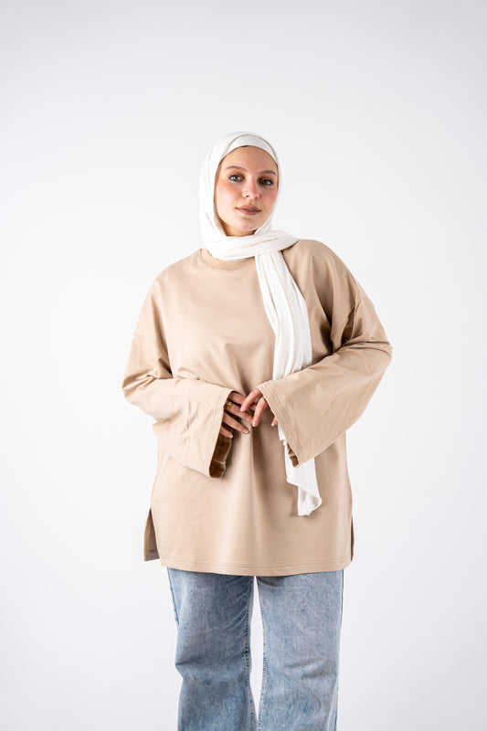 beige basic widesleeves t-shirt