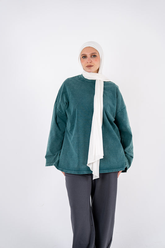 OLIVE washed BASIC WIDESLEEVES T-SHIRT