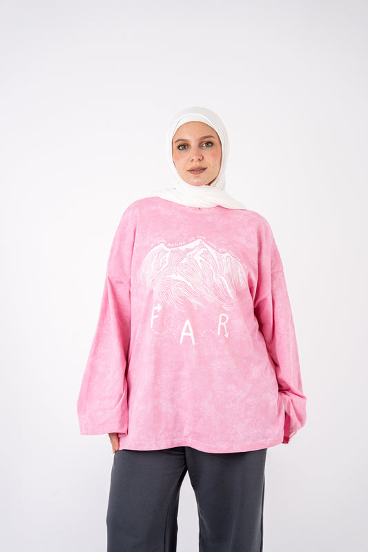 go far pink washed widesleeves t-shirt