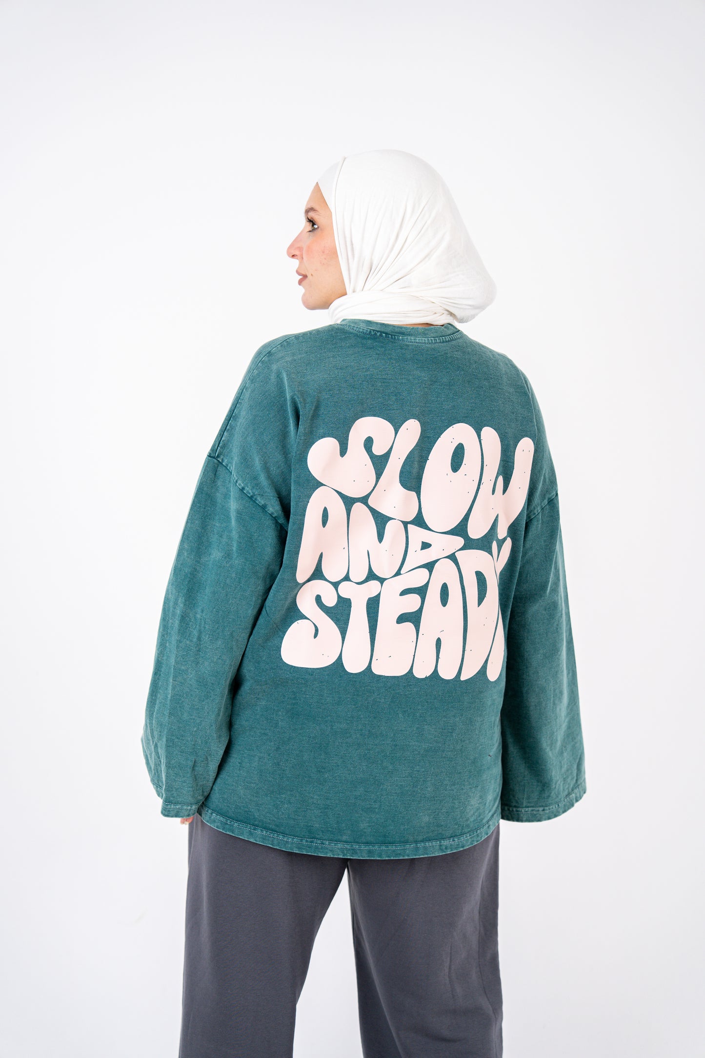 slow and steady olive washed widesleeves t-shirt