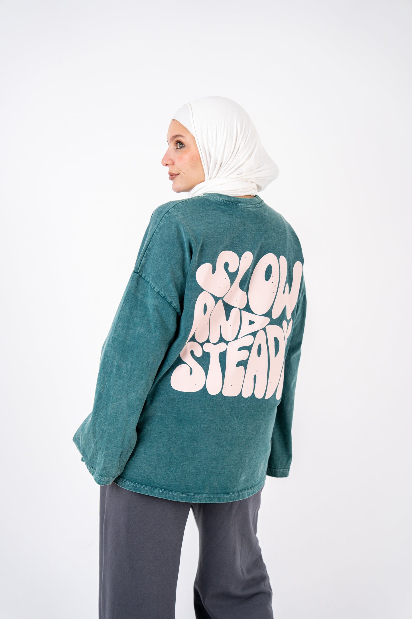 slow and steady olive washed widesleeves t-shirt