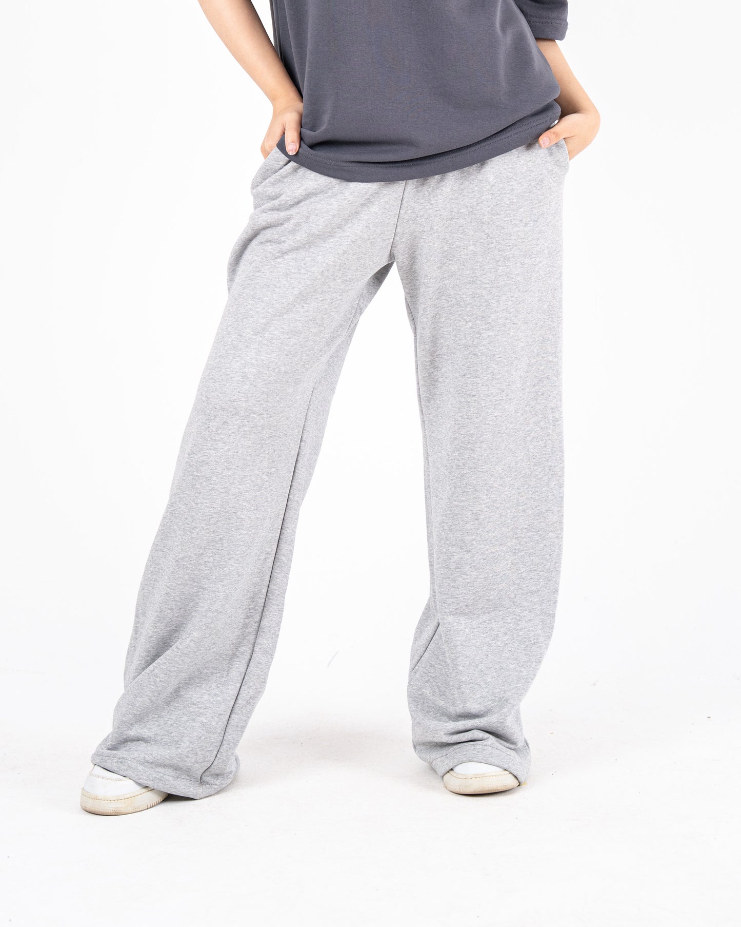 light grey wideleg sweatpants