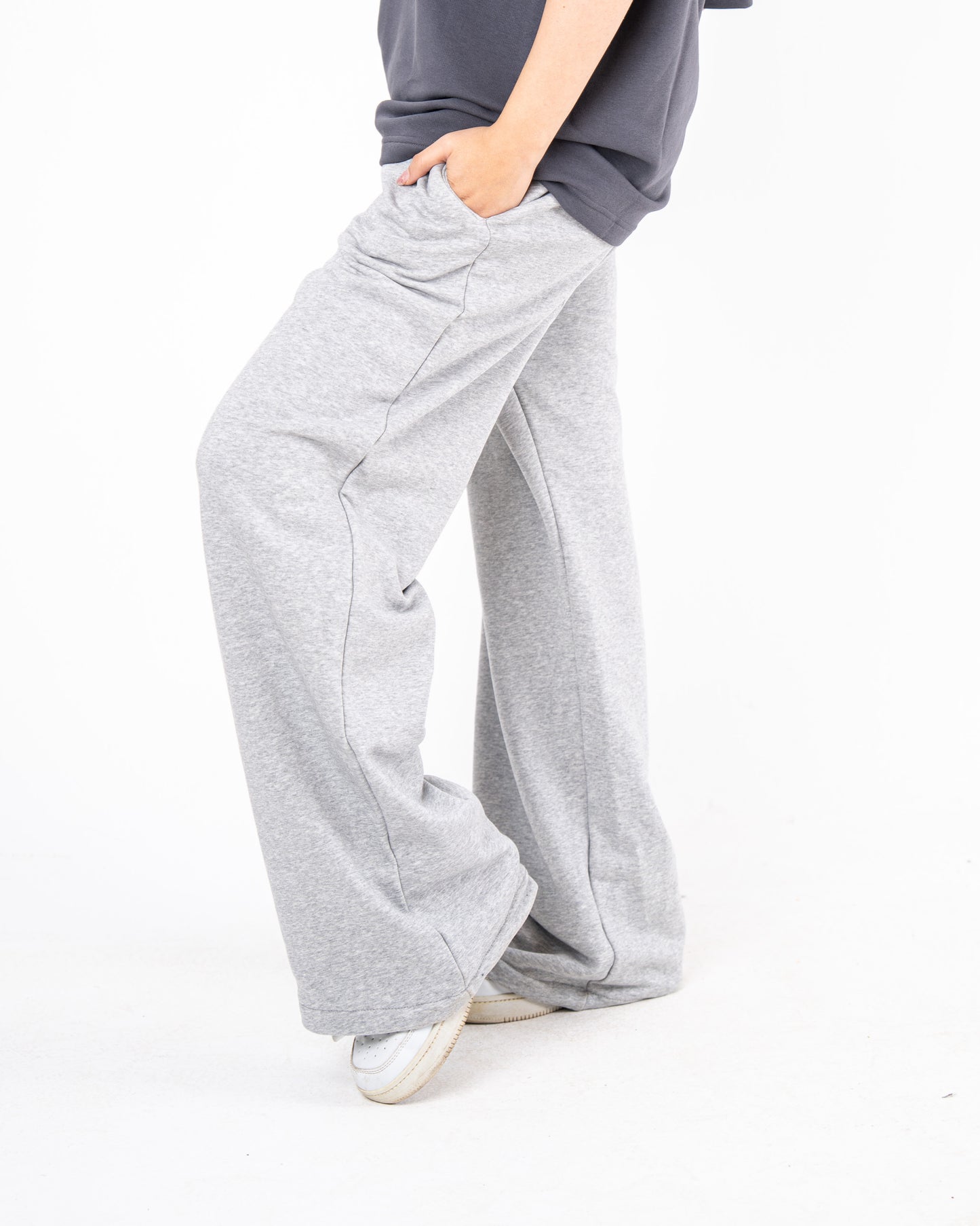 light grey wideleg sweatpants