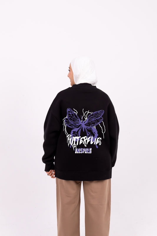 Butterfly inspire black comfy-go sweatshirt