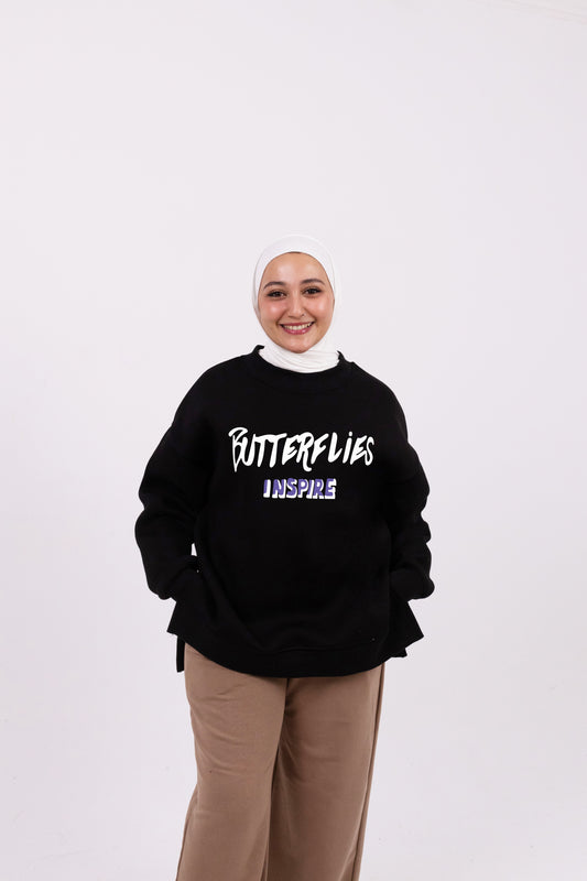 Butterfly inspire black comfy-go sweatshirt