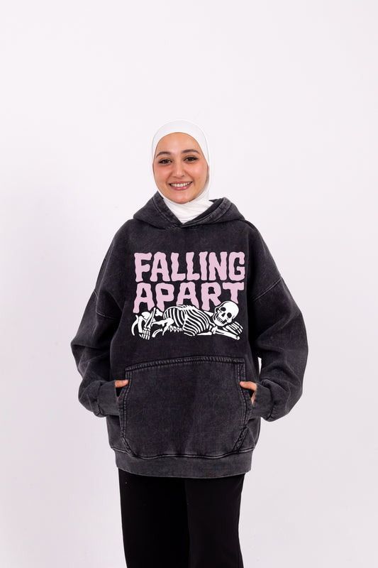 Falling apart washed coal hoodie