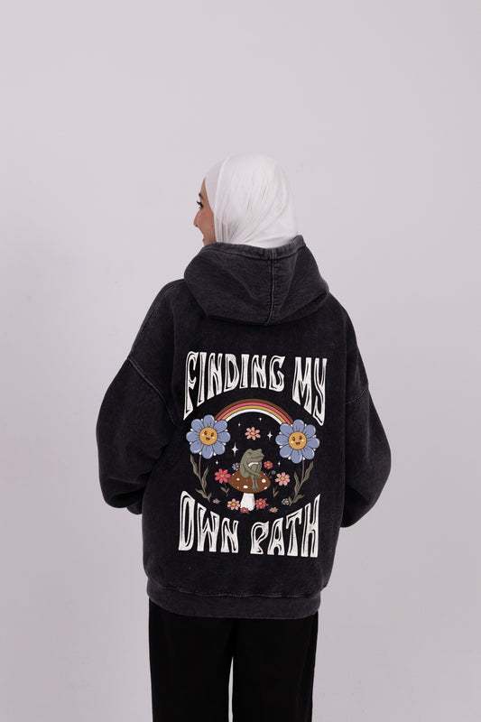Finding my own path washed coal hoodie
