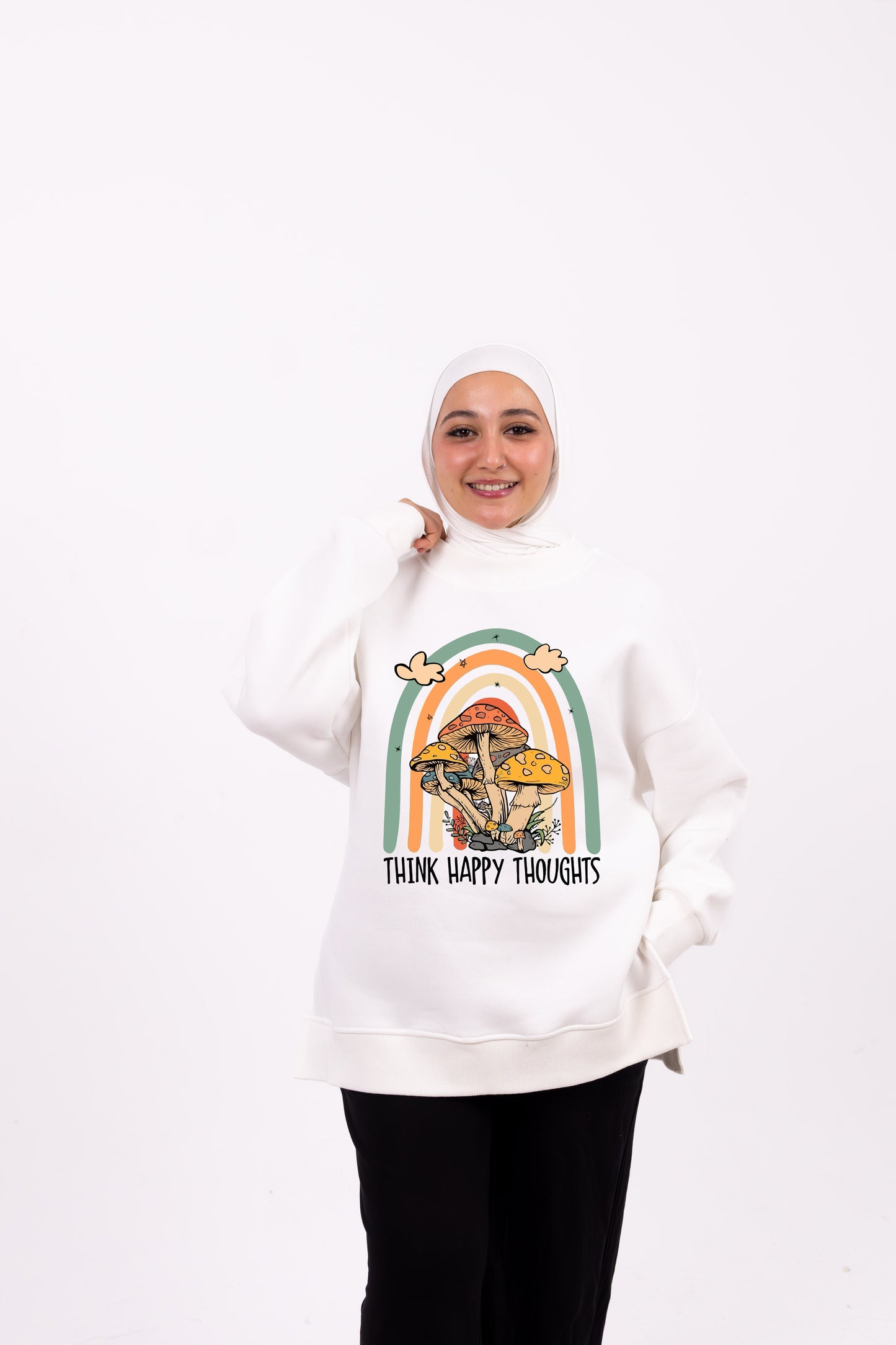 Think happy white summer-sweatshirt