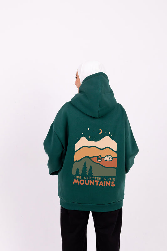 Mountains olive oversize hoodie