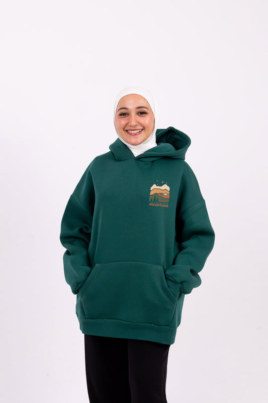 Mountains olive oversize hoodie